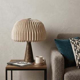 16" Natural Geometric Table Lamp LED With Dome Shade
