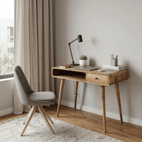 35" Brown Solid Wood Writing Desk
