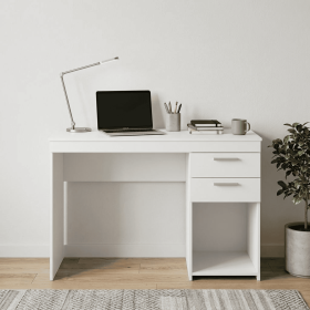 48" White Wood Writing Desk With Two Drawers