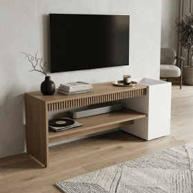 36" Beige Wood Fireplace Entertainment Center