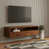 35" Brown Solid Wood Floating Mount TV Stand
