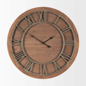 36" Brown Solid Wood Analog Round Wall Clock