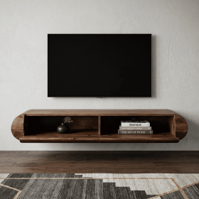 35" Brown Solid Wood Enclosed and Open Storage TV Stand