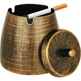 Small Retro Copper Metal Ashtray With Lid, Odorless Rainproof Decorative Ashtray For Indoor And Outdoor Tabletop Use
