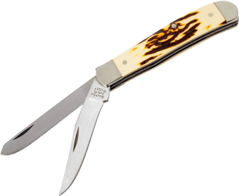 Bear & Son Stainless Steel Mini Trapper Knife with Stag Delrin Handle