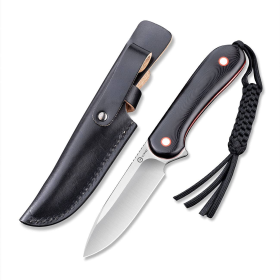 CIVIVI Elementum Fixed Blade Knife + Black Leather Sheath + Paracord