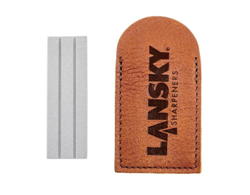 Lansky Pocket Arkansas Sharpening Stone + Leather Pouch 2 Special Grooves