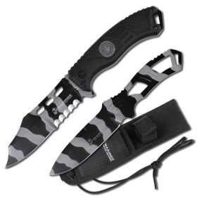 MTech Marines Fixed Blade Knife w/ Thrower_Black + Molle Nylon Sheath