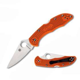 Spyderco Delica Knife Flat Ground Blade Orange VG-10 FRN Handle