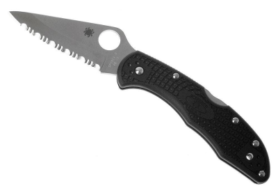 Spyderco Delica 4 Folding Knife Full Serrated Blade FRN Handle Black