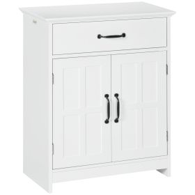 Bathroom Storage Cabinet, Modern Bathroom Cabinet with 2 Doors, Storage Drawer & Adjustable Shelf, White