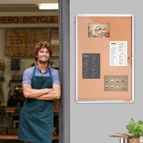 36'x24' Enclosed Cork Board With Aluminum Frame â€“ Lockable Bulletin Board With Acrylic Door & 2 Keys â€“ Weather-Resistant Wall Display Case For Sch