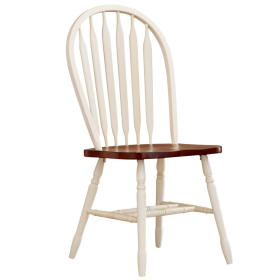 Sunset Trading Andrews Windsor Arrowback Dining Side Chair | Two Tone Antique White Chestnut Brown Solid Wood | Set of 2 Fully Assembled Sidechairs