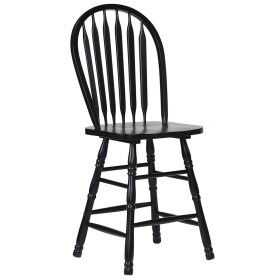 Sunset Trading Selections Arrowback Windsor 24" Barstool | Distressed Black Solid Wood Counter Height Stool | Set of 2