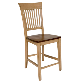 Sunset Trading Brook Fancy Slat Barstool | Two Tone Light Brown Wood | Counter Height Stool | Set of 2