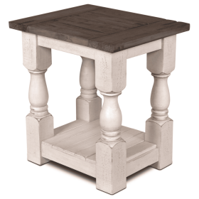 Sunset Trading Rustic French Rectangular Side End Table | Distressed White and Brown Solid Wood | Living Room Furniture
