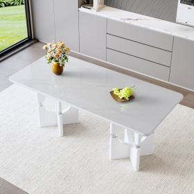 Modern MDF Dining Table With White Marble Pattern, Stylish Metal Hollow Frame, Suitable For Compact Dining Tables In Small Space Homes Apartments