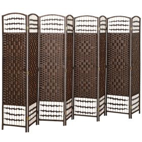 8 Panel Folding Room Divider Portable Privacy Screen Wave Fiber Room Partition for Home Office Brown
