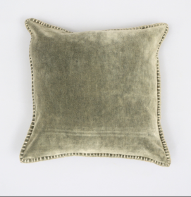 Stonewashed Cotton Velvet Throw Pillow With Decorative Handstiched Edges-19X19inch
