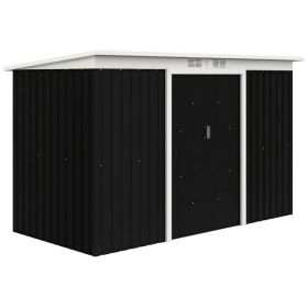 9x4 Outdoor Storage Shed Galvanized Steel Garden Shed with Foundation Kit, Ventilation & Doors, Dark Grey
