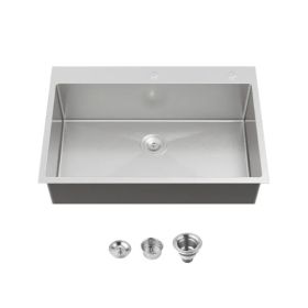 Kitchen Sink, 33â€³x22â€³ Single Bowl, Overmount Handmade Sink in Brushed Nickel, with US Standard Drain and Hook[Unable to ship on weekends,usps/fede