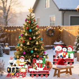 4 Pack Christmas Yard Signs With Plastic Stakes Xmas Train Snowman Christmas Tree Gift Lawn Signs For Yard Fence Garden Lawn Xmas Holiday Outside Deco