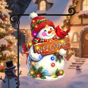 Lighted Christmas Garden Flag, Snowman Holiday Decor, 12x18 In