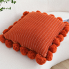 Rust Ribbed Pillow Covers with Pom Poms Soft Decorative Cushion Cases for Sofa, BedHome Dcor