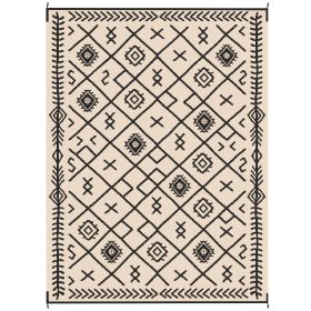 Reversible Outdoor Rug, Waterproof Plastic Straw with Carry Bag, 9' x 12', Black & Beige Rhombus