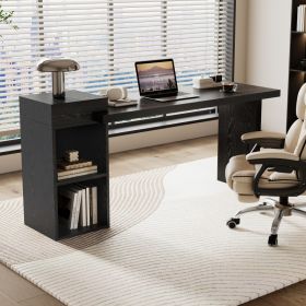 Modern Black Wood Grain Sofa Side Table - MDF Multipurpose Entryway Console Table With 2-Tier Open Storage Shelves For Living Room, Hallway, Bedroom