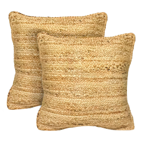 Jute Throw Pillow Covers Braided Decorative Pillow Covers Farmhouse Accent Pillows for Couch Living Room Decor 18x18 inch Natural 2Pc