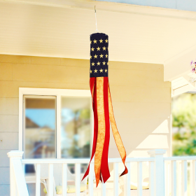 Windsock 60 Inch Tea-Stained US Flag Windstock 60 in Embroidered Stars and Stripes Patriotic Hanging Decoration