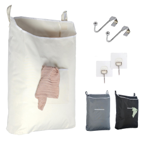 Hanging Laundry Hamper with Over Door Hooks & Adhesive Durable Space Saving Laundry Bag with Zipper and Wide Open Top Hanging Dorm Laundry Hamper 18 x