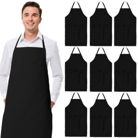 Black Aprons Bulk Commercial Chef Bib Apron for Kitchen and Restaurant Cooking without Pockets Unisex Women and Men Adult 12 Pack