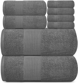 Resort Collection Soft Bath Towel Set Luxury Hotel Plush & Absorbent Cotton 2 Bath Towels 2 Hand Towels and 4 Washcloths 8 Piece Smoke Grey