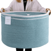 Recycled Cotton Rope Storage Basket 21.7 x 21.7 x 13.8 Inch Extra Large Basket for Cushions Blanket Pillows Toys Stylish and Eco Friendly Living Room