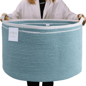 Recycled Cotton Rope Storage Basket 21.7 x 21.7 x 13.8 Inch Extra Large Basket for Cushions Blanket Pillows Toys Stylish and Eco Friendly Living Room