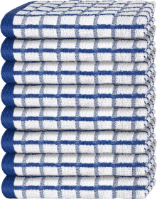 Premium Dish Towels for Kitchen with Hanging Loop 8 Pack Heavy Duty Absorbent 100% Cotton 410 GSM Terry Kitchen Towels 16x26 inch Blue