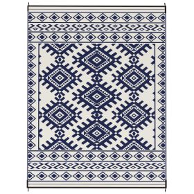 Reversible Outdoor Rug, Waterproof Plastic Straw with Carry Bag, 9' x 12', Blue & White Rhombus Border