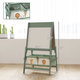 Art Easel For Kids, Double-Sided Whiteboard & Chalkboard With Paper Roll, Storage Baskets For Toddlers Ages 3-8, Green