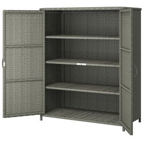 Rattan Wicker Outdoor Storage Cabinet with 4 Shelves and 2 Doors for Garden Pool Towel Storage, Dark Gray