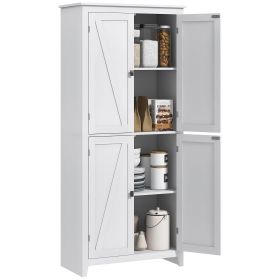 72" Freestanding Kitchen Pantry Cabinet, Farmhouse Tall Storage Cabinet with 4 Door Cabinets and Adjustable Shelves for Dining Room, White