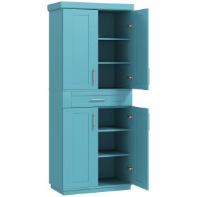 Modern Kitchen Pantry Freestanding Cabinet Cupboard with Doors and Drawer, Adjustable Shelving, Turquoise