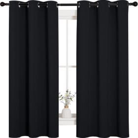 Halloween Pitch Black Solid Thermal Insulated Grommet Blackout Curtains Drapes For Bedroom Window 2 Panels, 42 Inches Wide By 63 Inches Long, Black