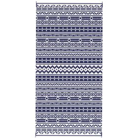 Reversible Outdoor Rug, Waterproof Plastic Straw with Carry Bag, 9' x 18', Blue & White Geometric Wall
