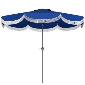 9FT Patio Umbrella,Outdoor Market Umbrella With Crank, 8 Ribs, Push Button Tilt, Vented Patio Table Umbrella For Deck Backyard Lawn, Navy Blue