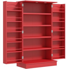 Kitchen Sideboard Cabinet, Large Kitchen Storage Cabinet w/ Double Doors & 5-tier Shelving for Home, Dining Room, Red