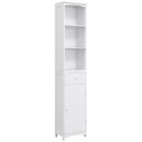 Bathroom Storage Cabinet, Free Standing Bathroom Storage Unit, Tall Linen Tower with 3-Tier Shelves and Drawer, White