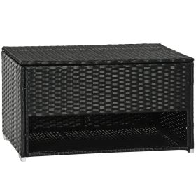 Outdoor Deck Box & Shoe Storage, PE Rattan Wicker Towel Rack with Liner for Indoor, Outdoor, Patio Furniture Cushions, Pool, Garden Tools, Black
