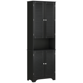 Tall Narrow Bathroom Storage Cabinet with Doors and Shelf Adjustability, Freestanding Linen Cabinet with 2 Cabinets and Countertop, Black